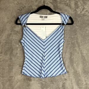 Urban Outfitters Ring Tank Top Womens S Blue Striped Retro Festival NWT